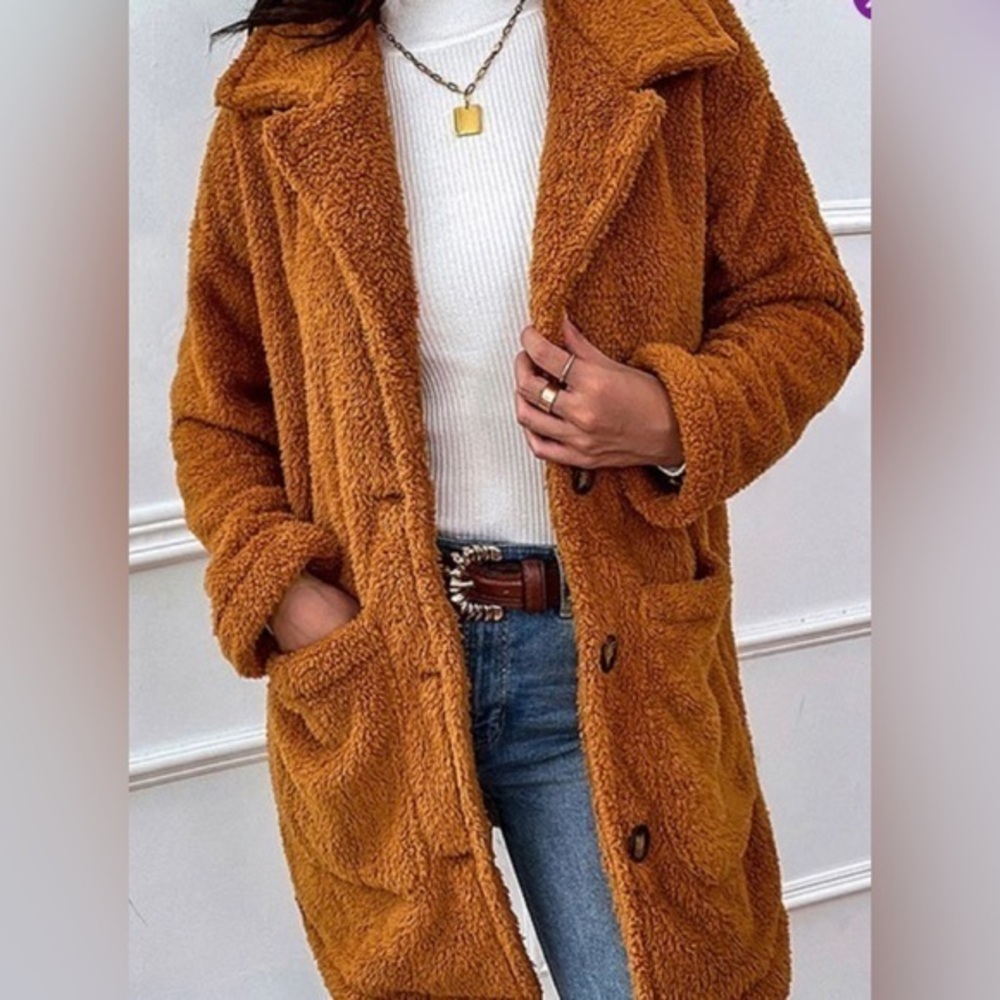 New-Brown 3 Button Collared Coat-With Pockets!